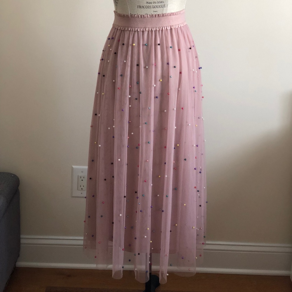 Beaded Pink Skirt with Elastic Waist